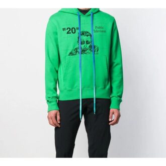 Public Television Printing Hooded Pullover Men Green