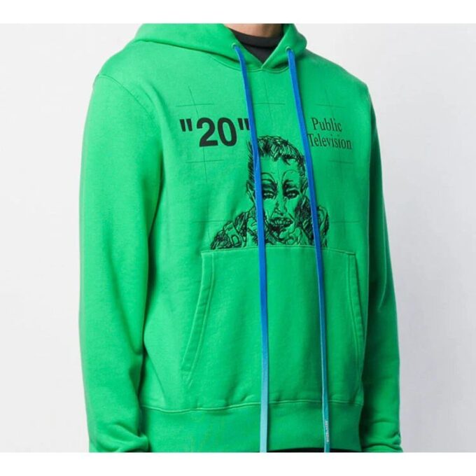Public Television Printing Hooded Pullover Men Green