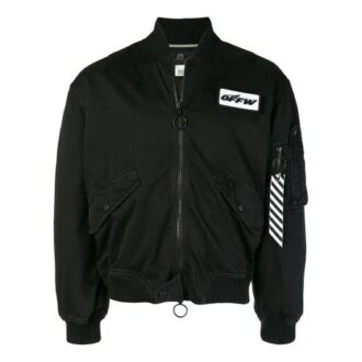 ribbed aviator Logo Jacket Loose Fit Black