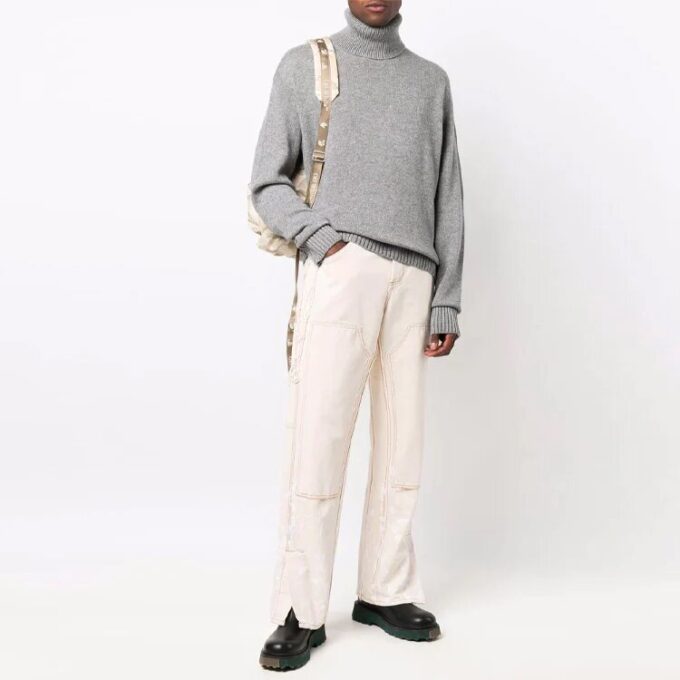 ribbed High Collar Pullover Ordinary Version Unisex Gray