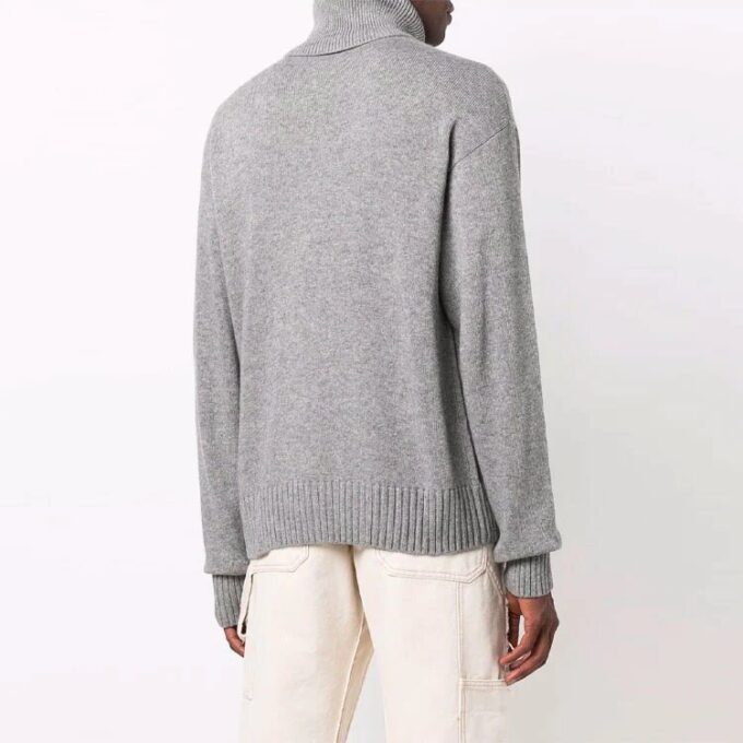 ribbed High Collar Pullover Ordinary Version Unisex Gray