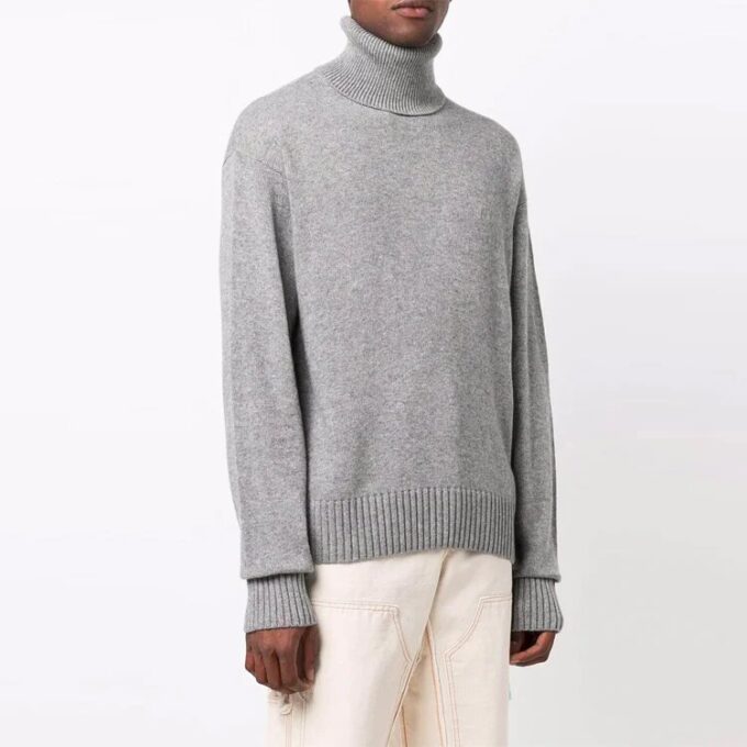 ribbed High Collar Pullover Ordinary Version Unisex Gray