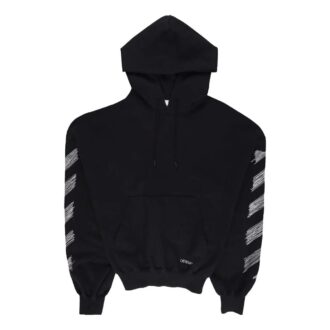 Scribble Diag-print Cotton Hoodie “Black”