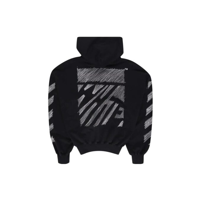 Scribble Diag-print Cotton Hoodie “Black”