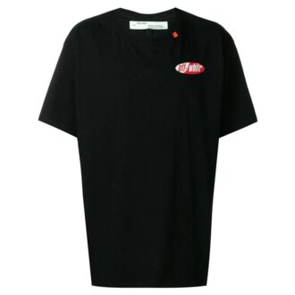 Slim Fit Split Logo Print T-Shirt /White/Red