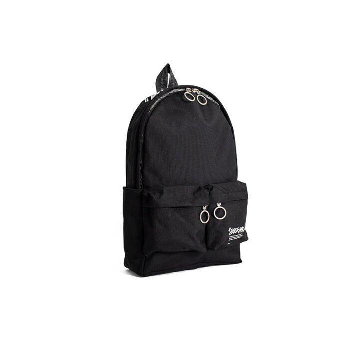 Slogan Alphabet Printing Zipper Multiple Pockets Backpack schoolbag Black