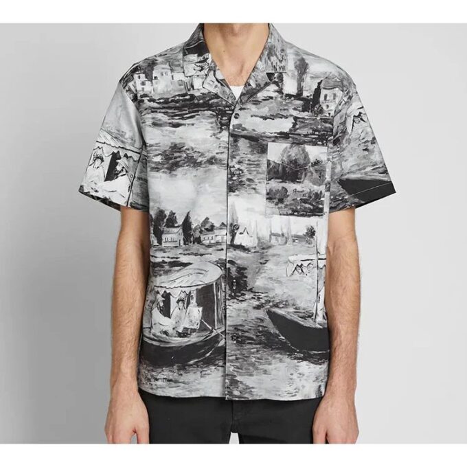 Small Casual Cotton Shirt Gray White