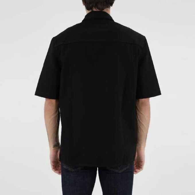 Solid Color Cotton Printing Short Sleeve Shirt Black