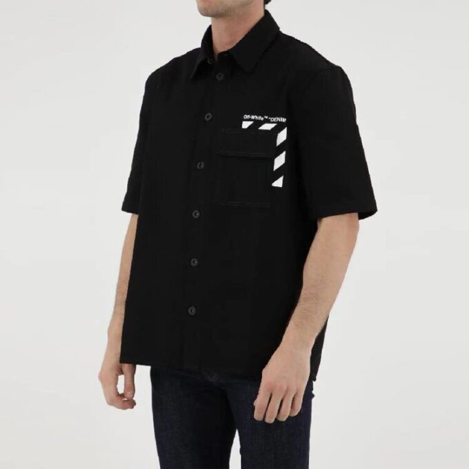 Solid Color Cotton Printing Short Sleeve Shirt Black