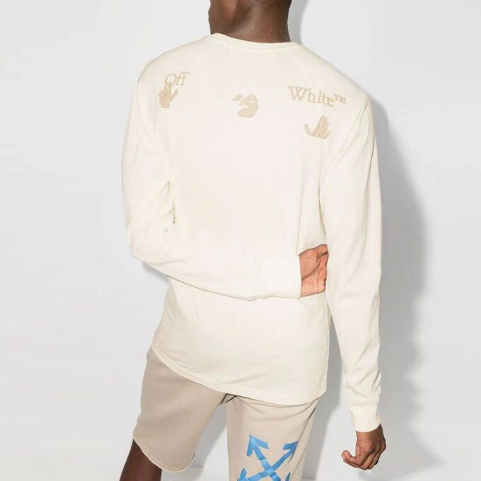 Solid Color Round Neck Pullover Long Sleeves Loose Fit Creamy White
