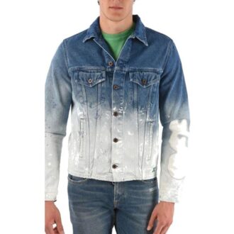 Splash Ink Gradient Denim Jacket Loose Fit Gray White