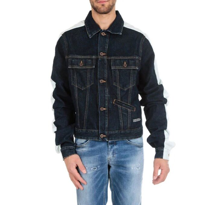 Splicing Sleeve Denim Jacket Blue