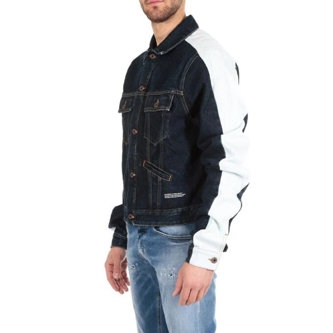 Splicing Sleeve Denim Jacket Blue
