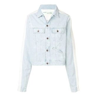 Splicing Sleeve Denim Jacket Washed White