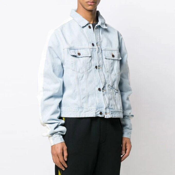 Splicing Sleeve Denim Jacket Washed White