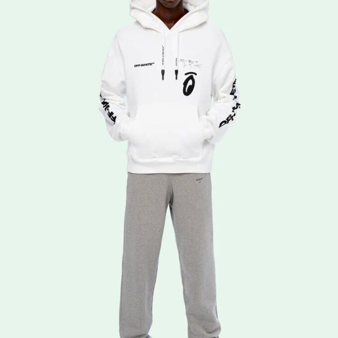 Split Arrows Hooded Fleece Men White