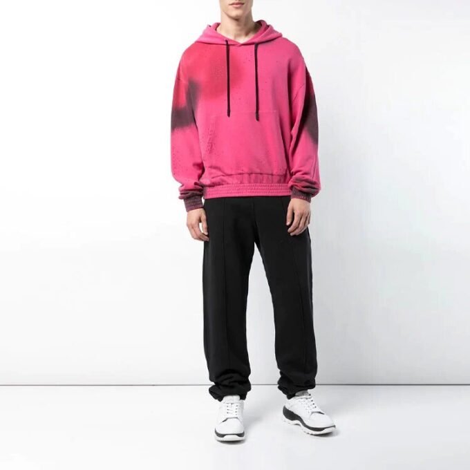 SS19 spray Cotton Hooded Fleece Men Pink