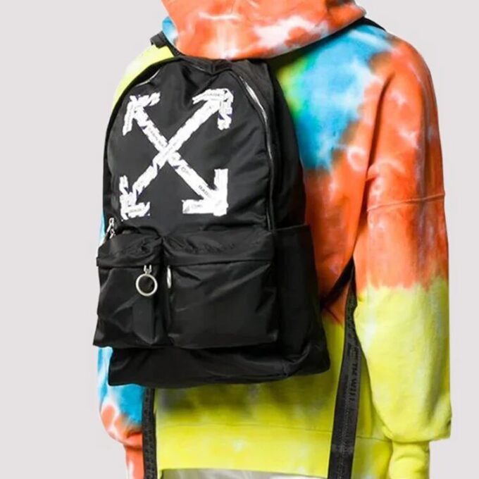 SS20 Airport Tape Black Backpack Arrow Print Backpack Black