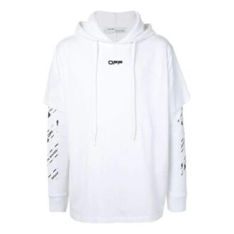 SS20 Airport Tape Printing Hooded Sweater Men White
