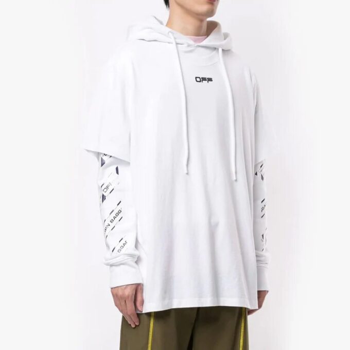 SS20 Airport Tape Printing Hooded Sweater Men White