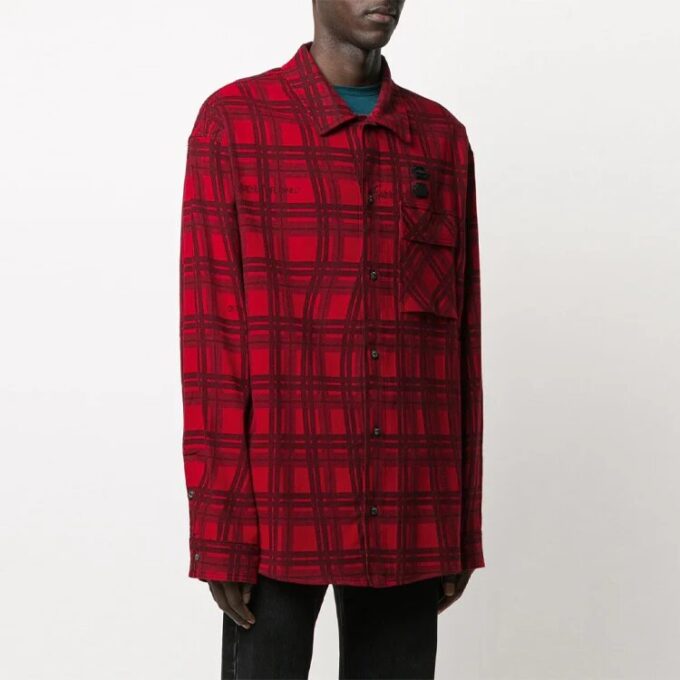 SS20 Back Arrows Sketch Mens Plaid Shirts Red Black