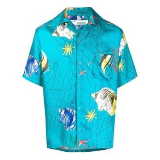 SS20 Blue Fishnet Bowling Short Sleeve Shirt
