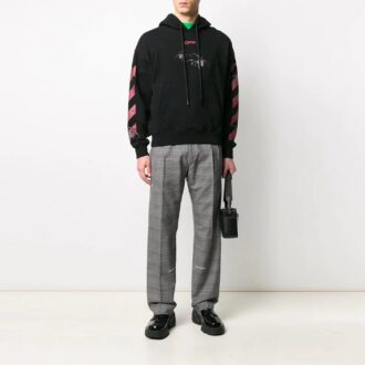 SS20 Spider Arrow Printing Hooded Fleece Men Black