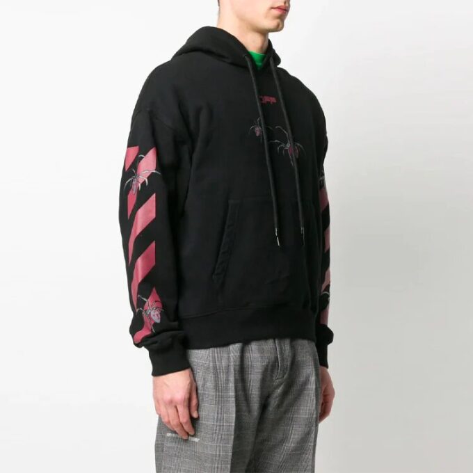 SS20 Spider Arrow Printing Hooded Fleece Men Black