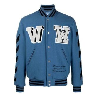 SS21 Alphabet Pattern Long Sleeves Baseball Collar Jacket Blue