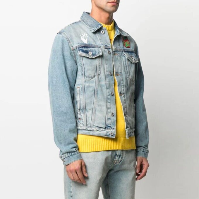 SS21 Apple Logo Pattern Denim Jacket Loose Fit Blue