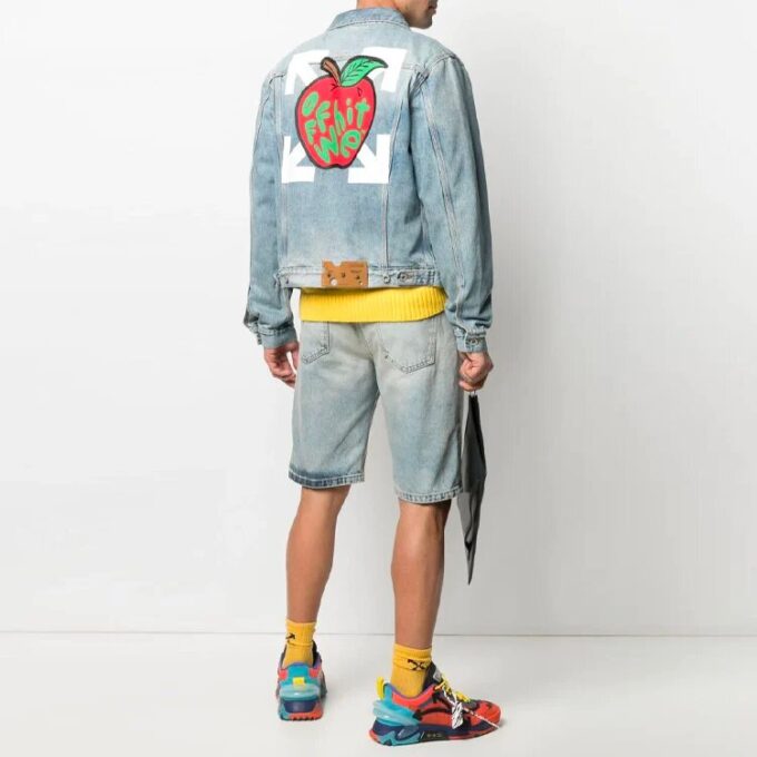 SS21 Apple Logo Pattern Denim Jacket Loose Fit Blue