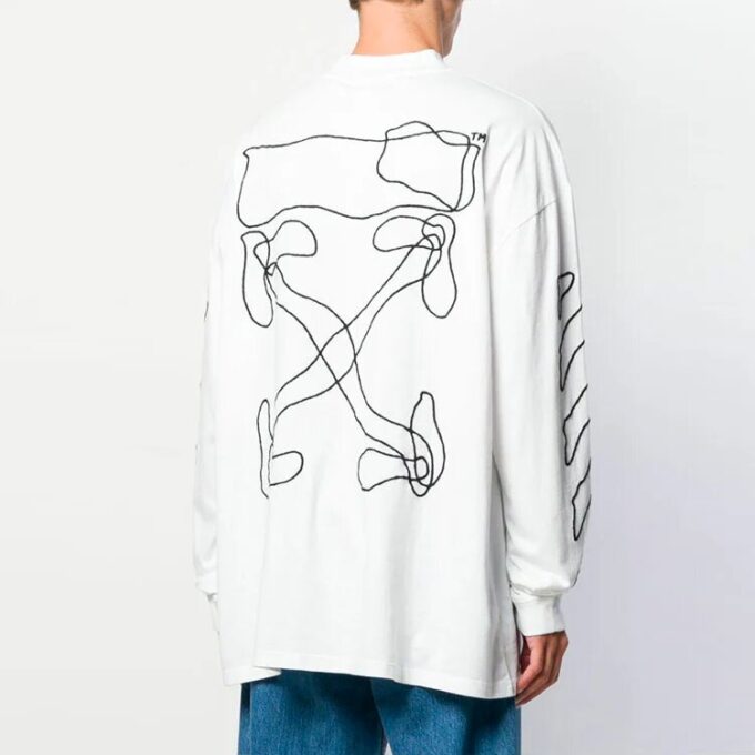 SS21 Arrow Logo Pattern Half Zipper Long Sleeves Loose Fit White