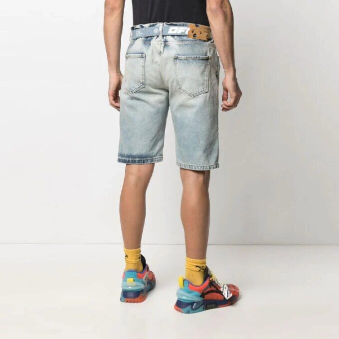 SS21 Belt Logo Printing Denim Shorts Version Blue