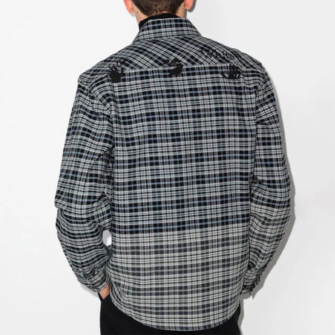 SS21 Chest Pocket Plaid Long Sleeves Shirt Loose Fit Black Gray