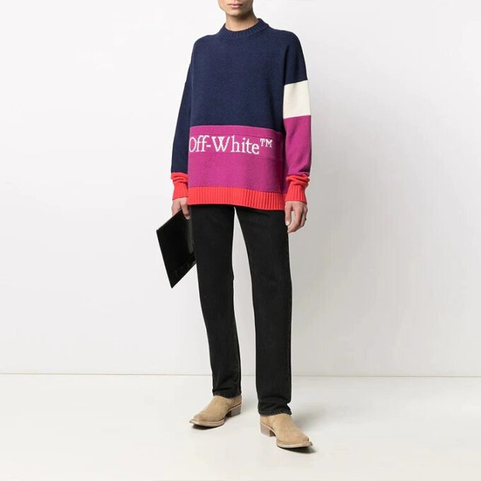 SS21 Colorblock Logo Round Neck Long Sleeves Blue