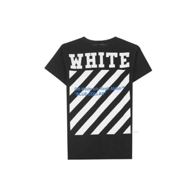 SS21 Cotton Stripe Printing Pattern Round Neck Short Sleeve Black