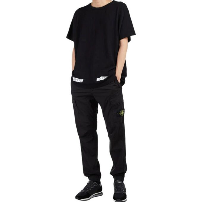 SS21 Cotton Stripe Printing Pattern Round Neck Short Sleeve Black