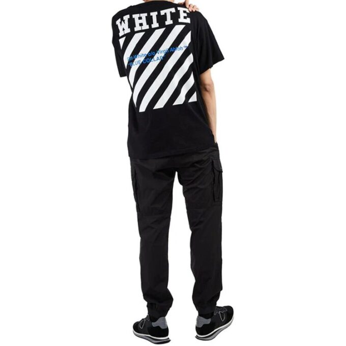 SS21 Cotton Stripe Printing Pattern Round Neck Short Sleeve Black