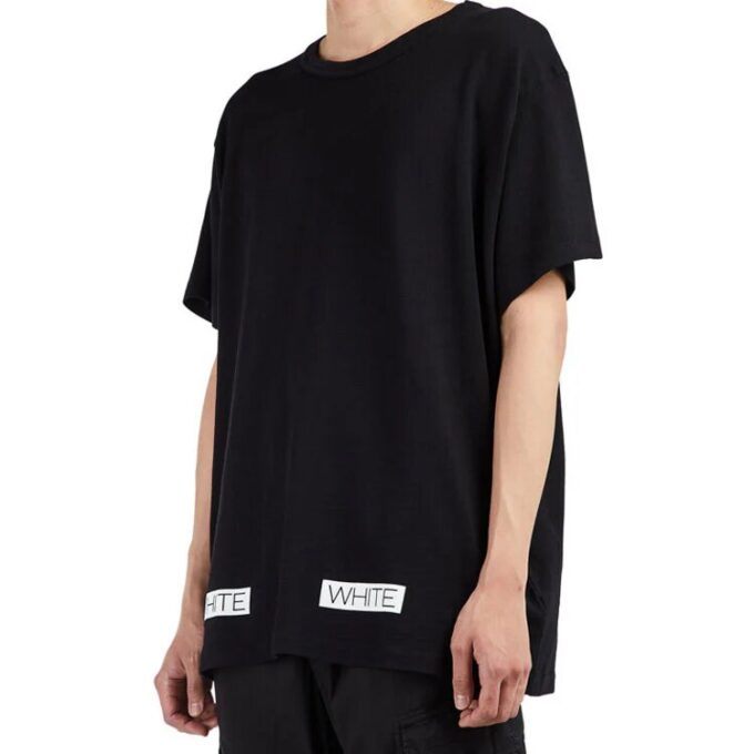 SS21 Cotton Stripe Printing Pattern Round Neck Short Sleeve Black