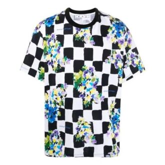 SS21 Flowers Printing Plaid Short Sleeve Loose Fit White