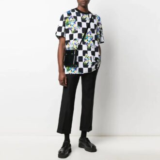SS21 Flowers Printing Plaid Short Sleeve Loose Fit White