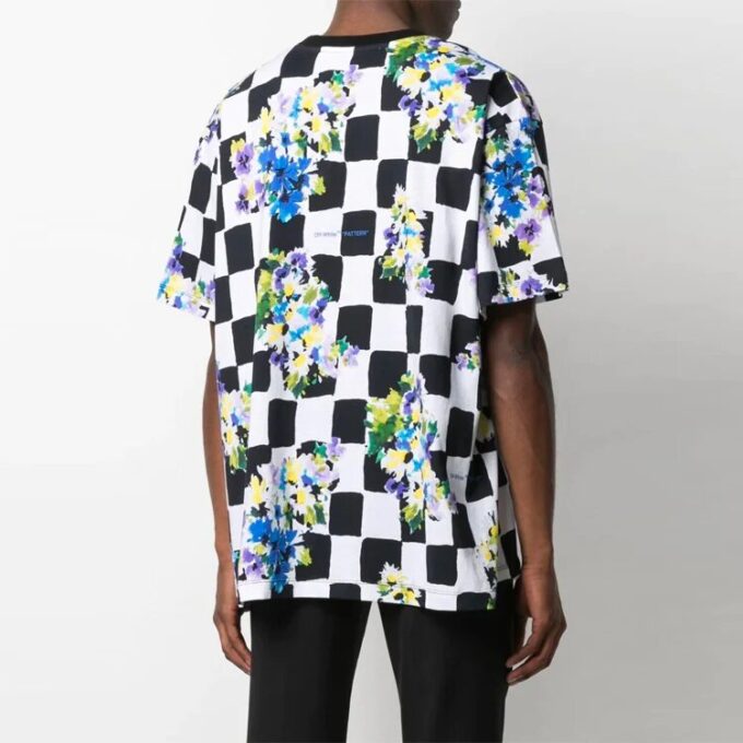SS21 Flowers Printing Plaid Short Sleeve Loose Fit White