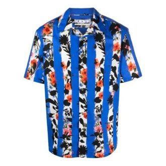 SS21 Flowers Printing Stripe Short Sleeve Shirt Version Blue