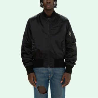SS21 Logo Pattern Zipper aviator Jacket Loose Fit Black