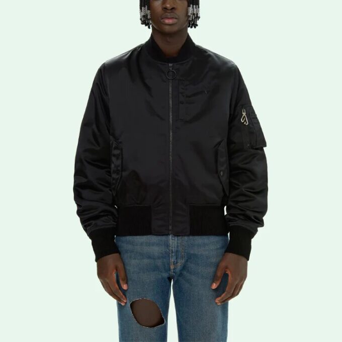 SS21 Logo Pattern Zipper aviator Jacket Loose Fit Black