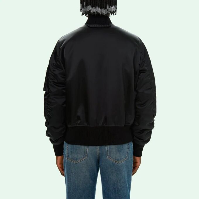 SS21 Logo Pattern Zipper aviator Jacket Loose Fit Black