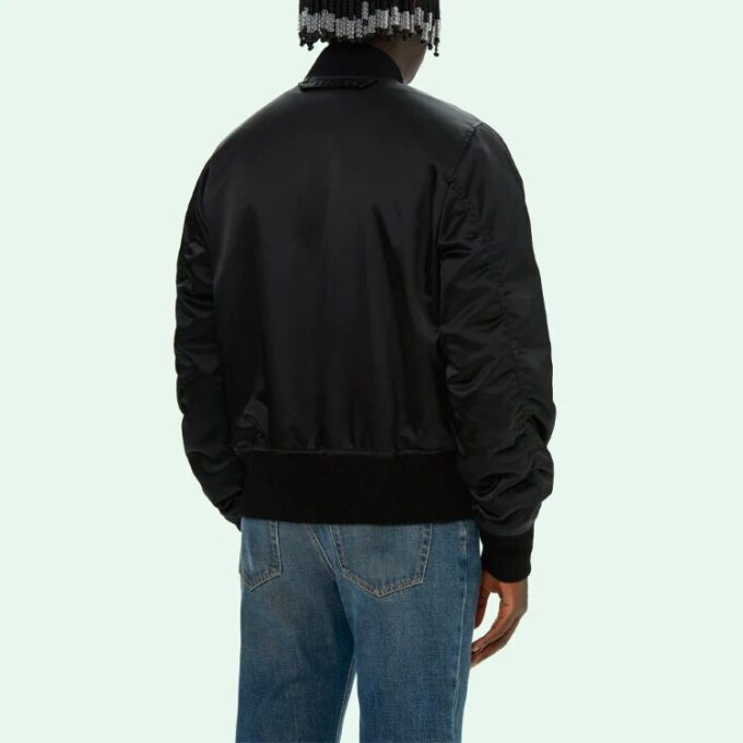 SS21 Logo Pattern Zipper aviator Jacket Loose Fit Black