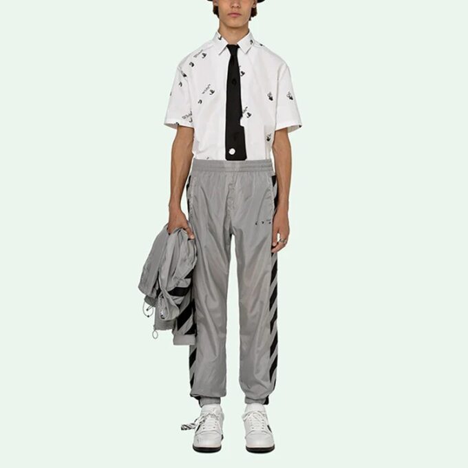 SS21 Logo Printing Stripe Sports Long Pants light grey