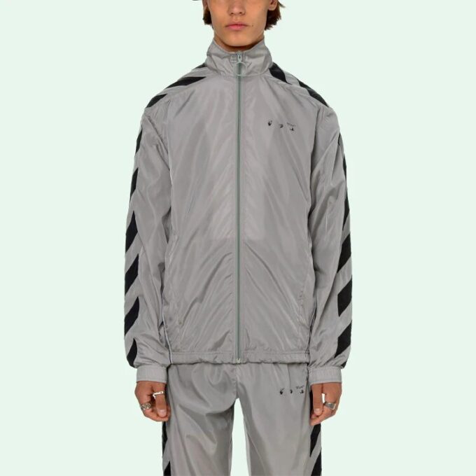 SS21 Logo Printing Zipper Stripe Sports Jacket Gray