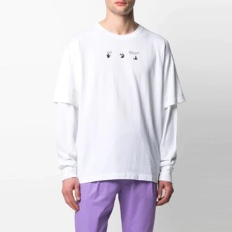 SS21 Logo Rear Pattern Printing Round Neck Long Sleeves Ordinary Version White